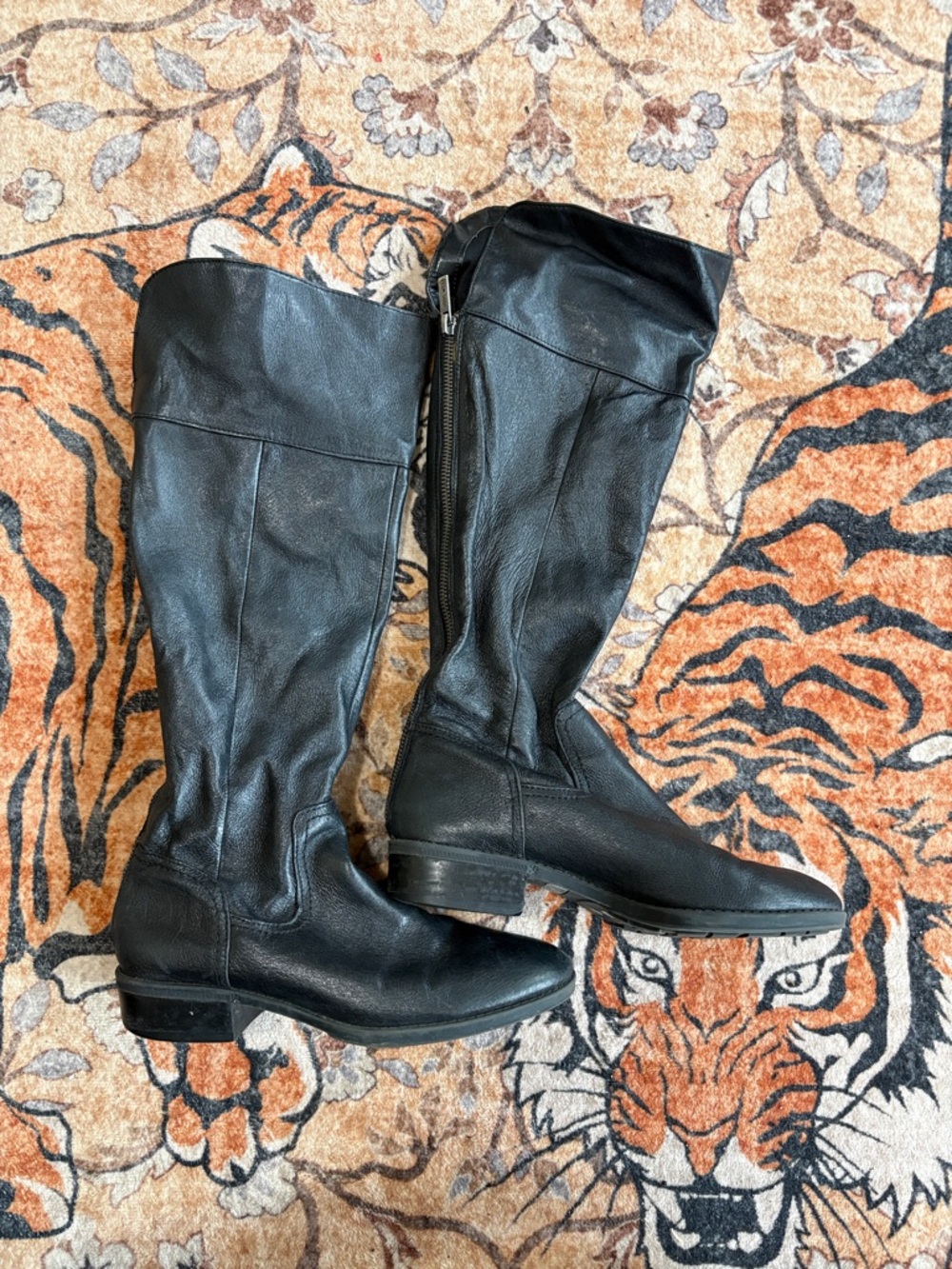 Nine West Black Leather Over-the-Knee Zip Boots